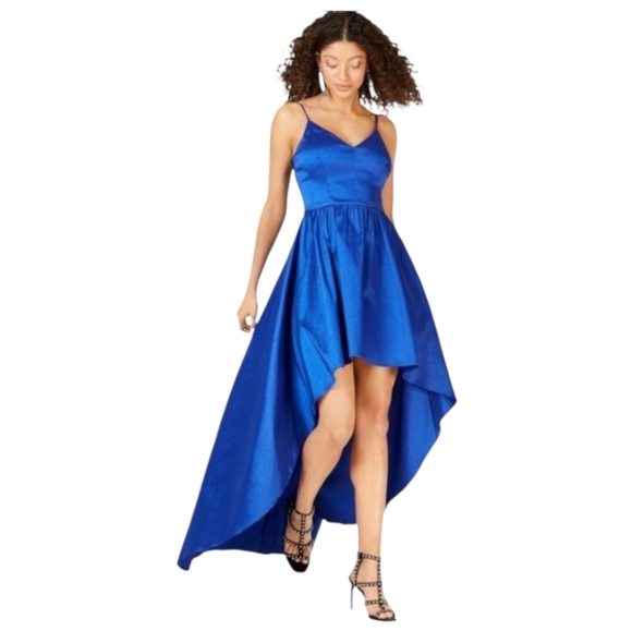 B Darlin Royal Blue Satin Asymmetrical High-Low Ballgown Formal Party‎ Dress New - Picture 1 of 12